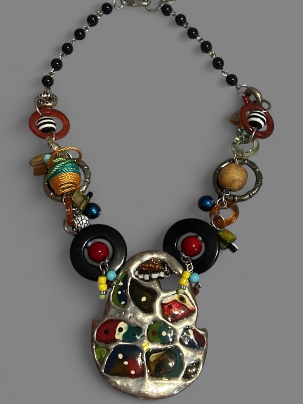 Vintage Chunky Colorful Abstract Mosaic Statement Necklace - Picture 1 of 5